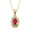  photo of genuine 5x3 oval ruby pendant, .05twt round brilliant cut diamonds, 18
