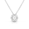 photo of delicate necklace, .10twt round diamonds set in sterling silver with diamond cutting and scalloped details for the extra radiance.