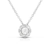 photo of delicate necklace, .10twt round diamonds set in sterling silver with diamond cutting and scalloped details for the extra radiance.
