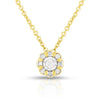 photo of delicate necklace, .10twt round diamonds set in yellow gold overlay with diamond cutting and scalloped details for the extra radiance.