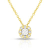 photo of delicate necklace, .10twt round diamonds set in yellow gold overlay with diamond cutting and scalloped details for the extra radiance.