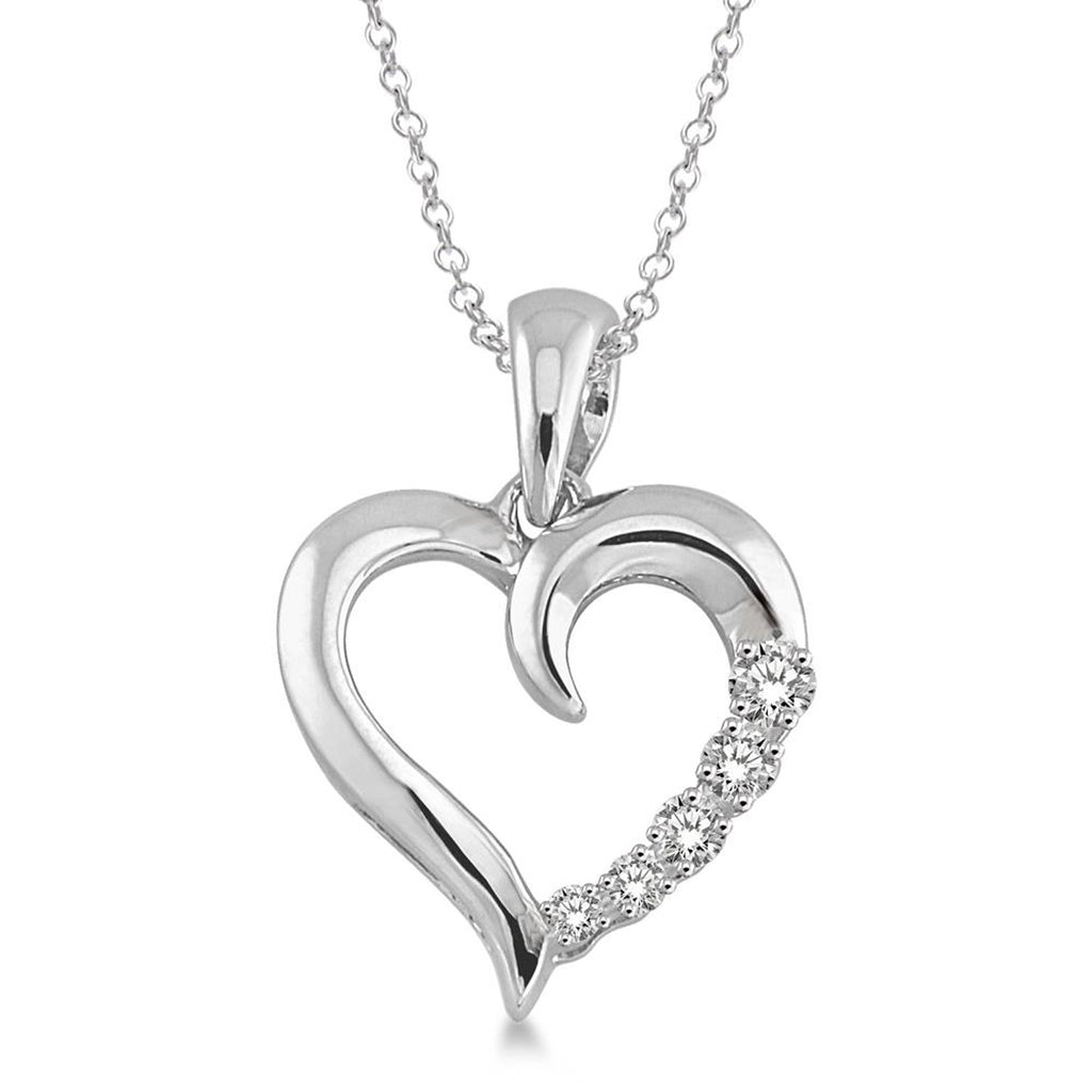 photo of diamond heart pendant, .03twt round diamonds set in sterling silver- suspended from an 18