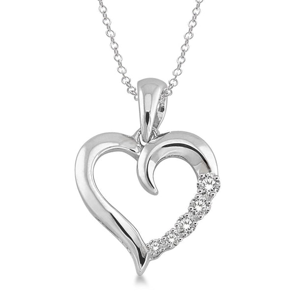 photo of diamond heart pendant, .03twt round diamonds set in sterling silver- suspended from an 18