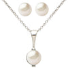 photo of 7mm white freshwater button pearl earring and necklace set, set in sterling silver with an 18" cable chain