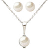 photo of 7mm white freshwater button pearl earring and necklace set, set in sterling silver with an 18