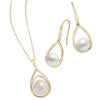 photo of 9mm pearl earrings and a 10mm pearl pendant, set in yellow gold overlay