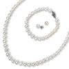 photo of white pearl set, includes earrings, 7" bracelet and an 18" strand