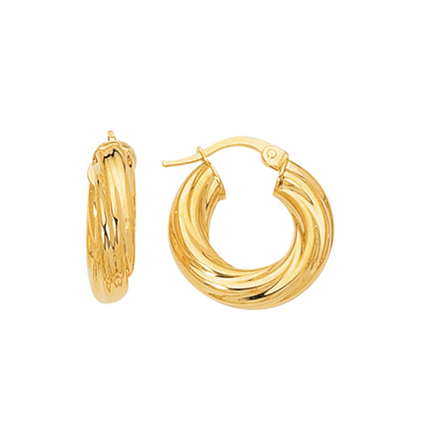 14K Gold Ribbed Hoop Earrings - 20mm